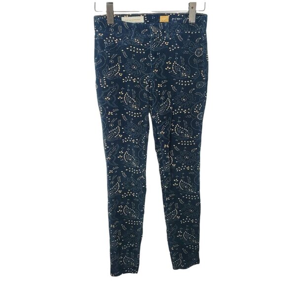 Anthropologie Pilcro And The Letterpress Serif Navy Blue Floral Corduroy Pants‎ - Picture 2 of 8